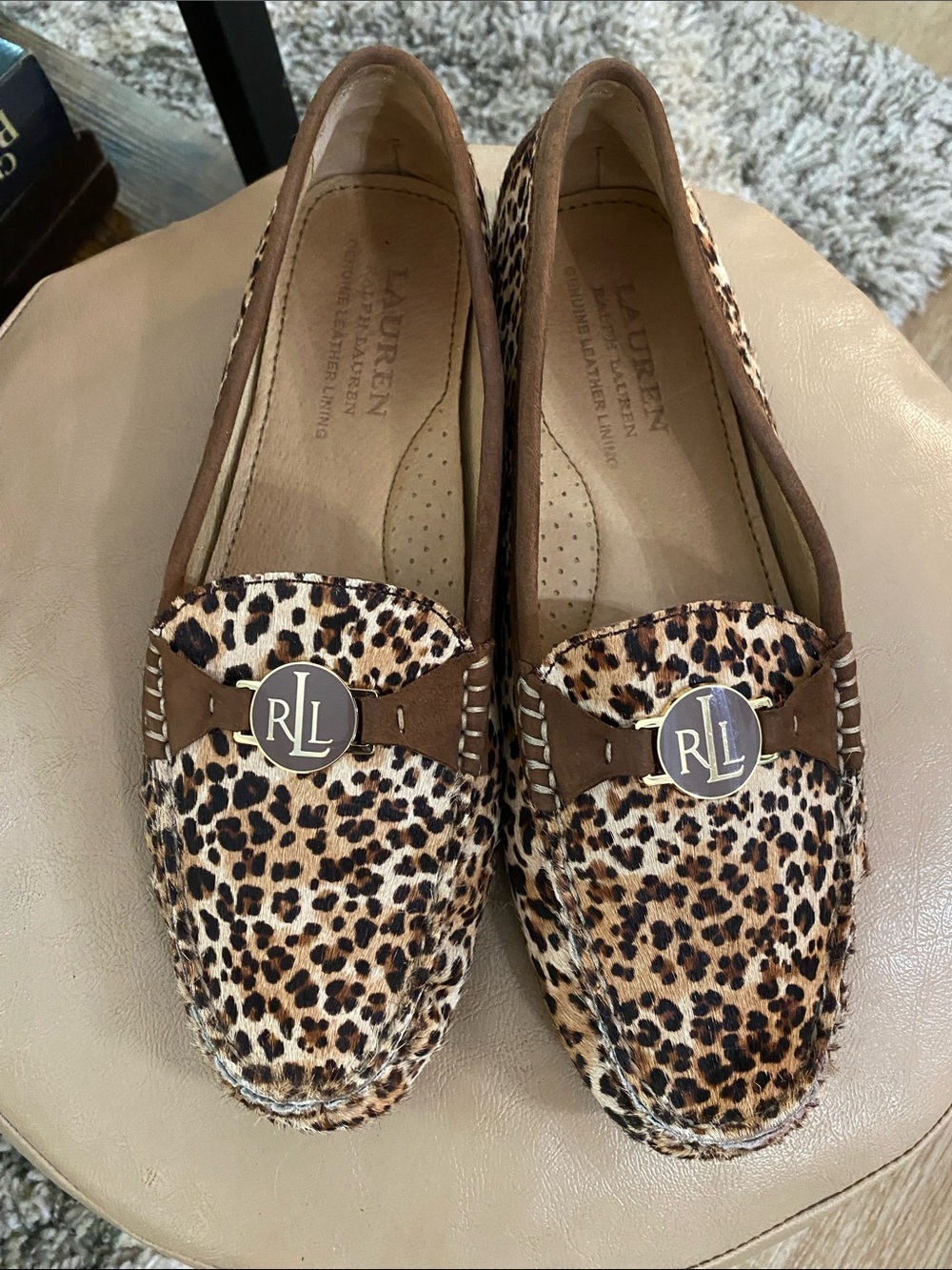 RLL Lauren Ralph Lauren Leopard-Print Loafers in Brown and Black size 8B